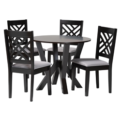 Baxton Studio Elise Modern Grey Fabric and Dark Brown Finished Wood 5-Piece Dining Set